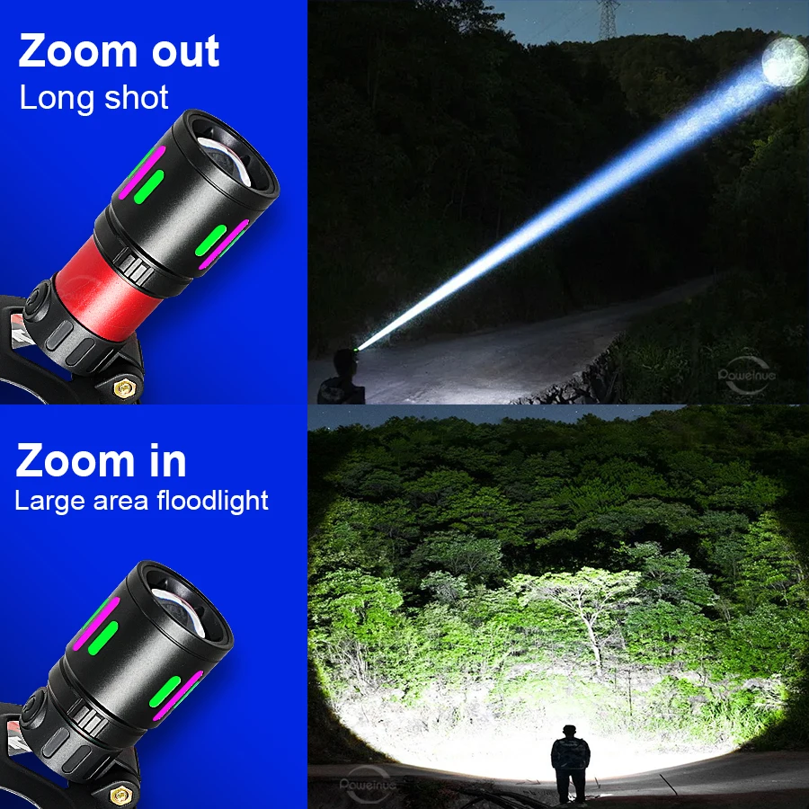 2025 New Super High Power LED Rechargeable Headlamp Big Battery Outdoor Head Flashlight Zoomable 18650 Battery 4 Modes Powerful