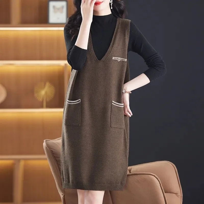 أزياء جديدة فضفاضة محبوك اللباس الخريف والشتاء منتصف طول سترة غير رسمية سترة تنورة البلوز #3