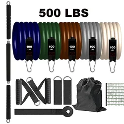 Pilates Bar Kit with Resistance Bands Set Gym Elastic Bands for Workout Stackable Up to 500LBS 3-Section Detachable Workout Bar