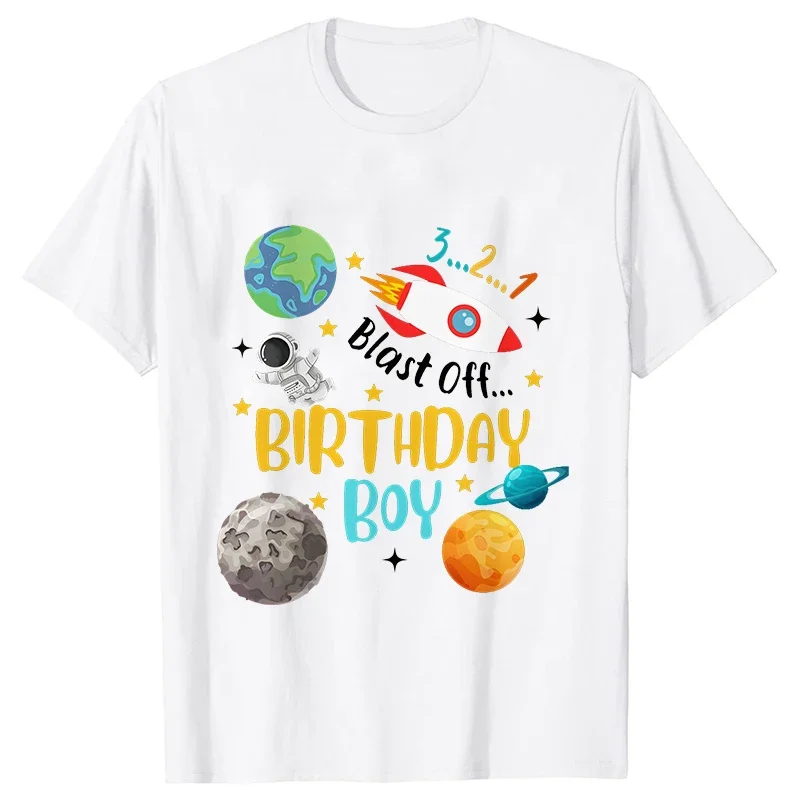 Space Birthday Shirt Planets Rocket Ship Astronaut Birthday Party Tshirts Space Birthday T-Shirt Family Space Tee Shirts Clothes