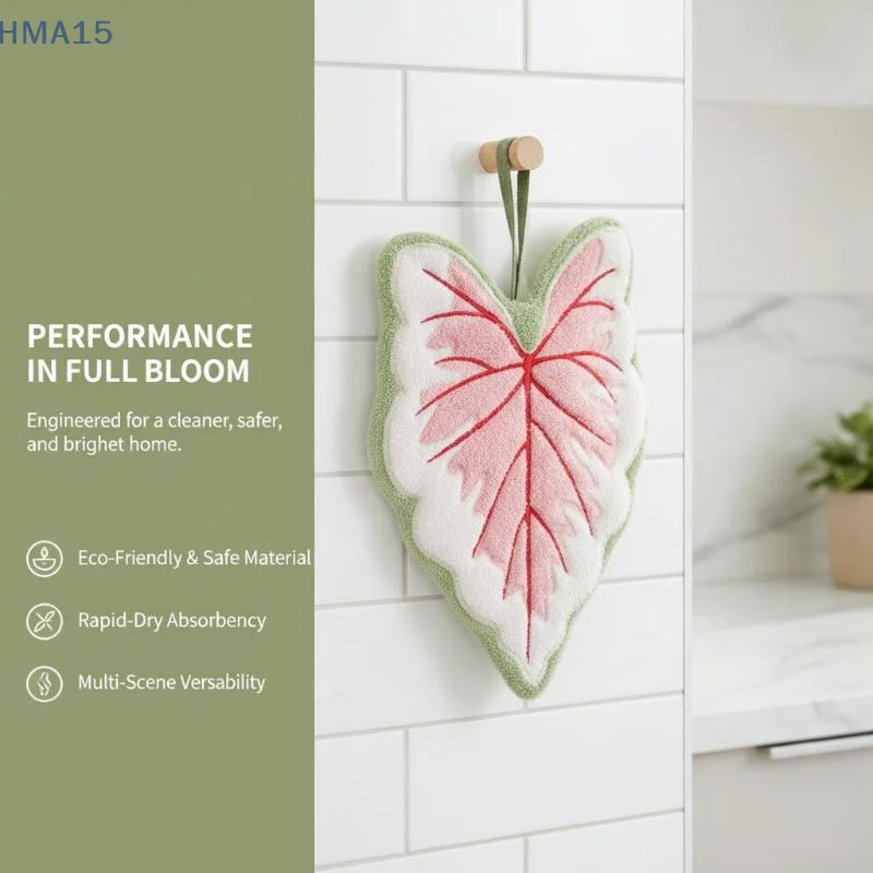 【YA】Leaf Shaped Microfiber Hand Towel Strong Absorbent Tear Resistant Washcloth for Kitchen Bathroom Cleaning Tasks