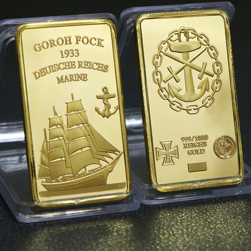 1 Pcs German Coins Sailboat Gold Plated Gold Coin Gift Commemorative Coins Square Gold Bar Golden Coin Collectibles Copy