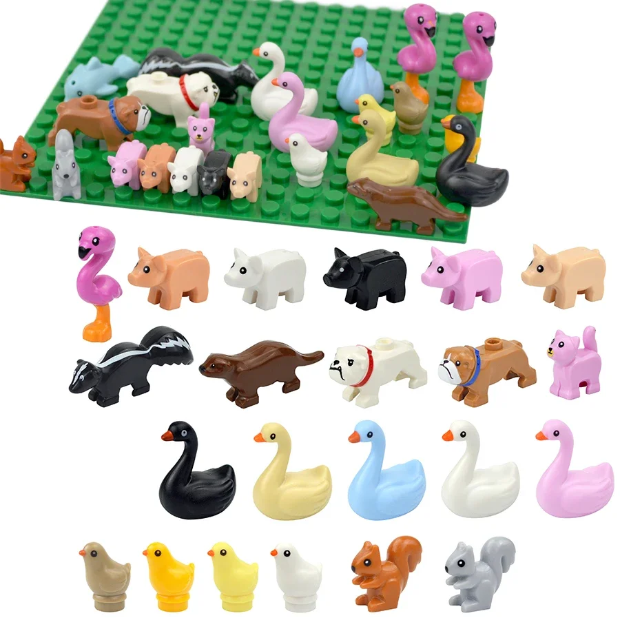 Cute Zoo Animals Otter Flamingo Squirrel  Fish Dogs Duck Pig Chicken Farm Building Blocks For Children Kids Gifts Assemble Toys