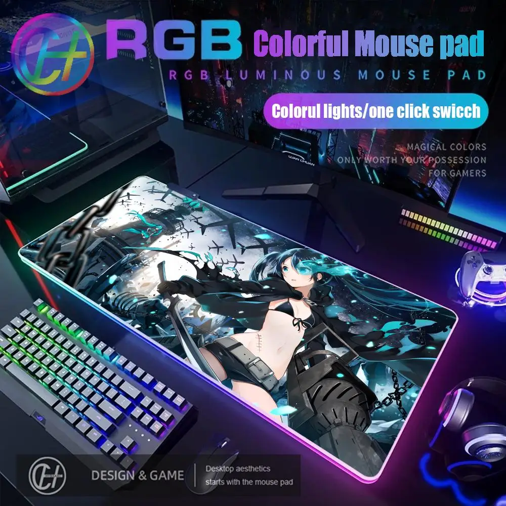 Anime Black Rock Shooter Mouse Pad RGB Gaming Mouse Pad Desk Mat HD Gamer Large LED Light XXL MousePads PC Computer Carpet