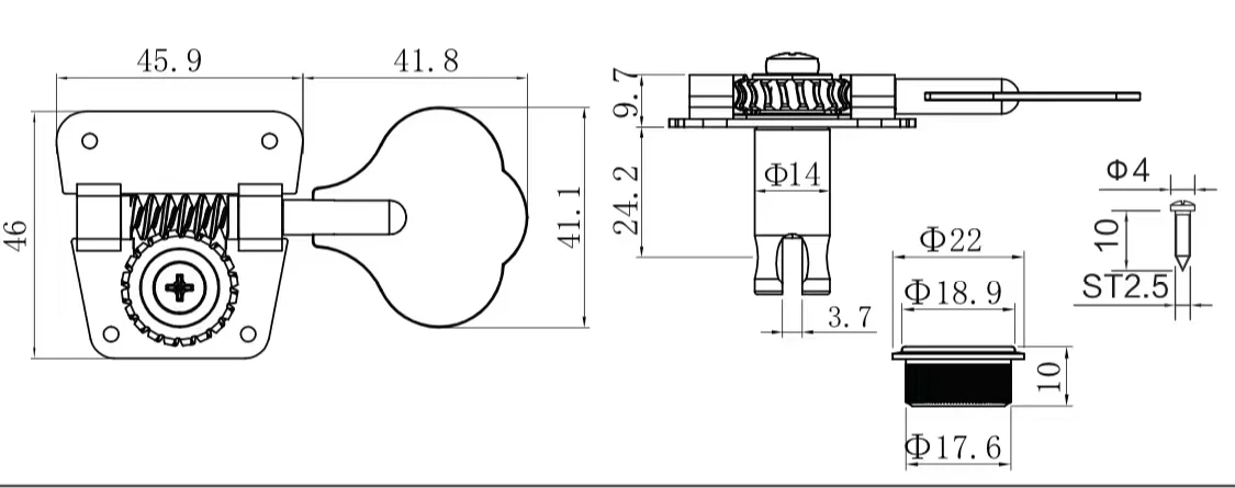 Open Frame Electric Bass Machine Heads Tuners GUYKER Tuning Peg Gear ratio 1:20 Chrome Silver for Bass