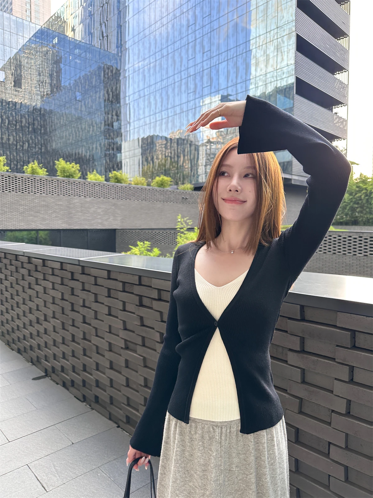 

Dabaoxi Simple One-Button Svel Knitted Cardigan Slimming Versatile Autumn Faion Ladies' Commute Sle Long Sve V-Ne