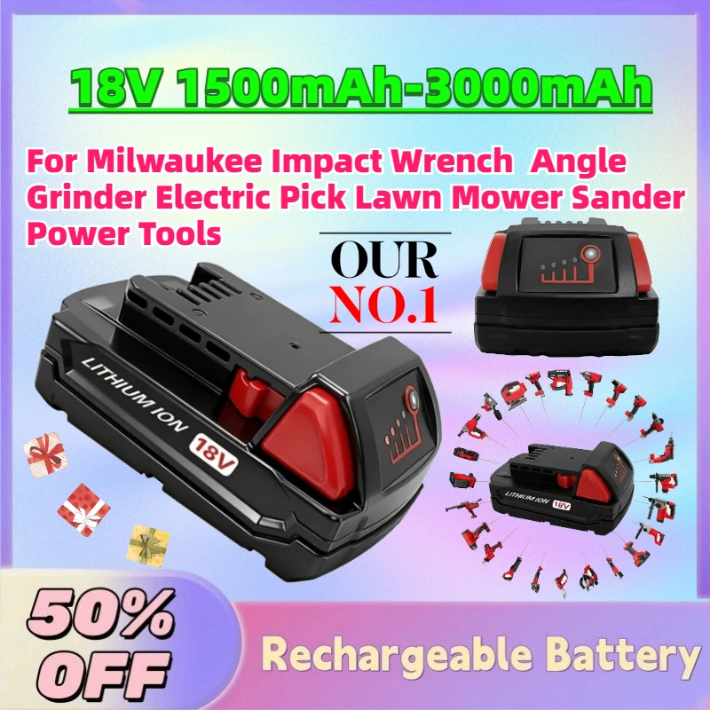 In Stock 18V 1500-3000mAh Li-Ion Battery For Milwaukee Impact Wrench Angle Grinder Electric Pick Lawn Mower Sander Power Tools
