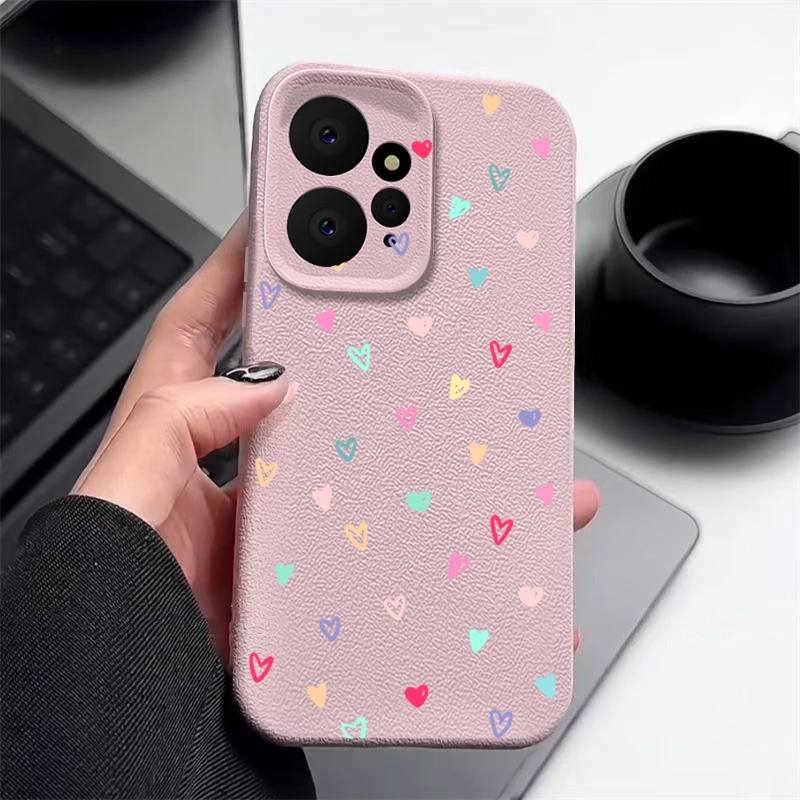 Luxury Leather Texture Silicone Case For Xiaomi 13T Pro Funda Redmi Note 13 12 14 11 Pro 5G Colorful Love Hearts Phone Cover