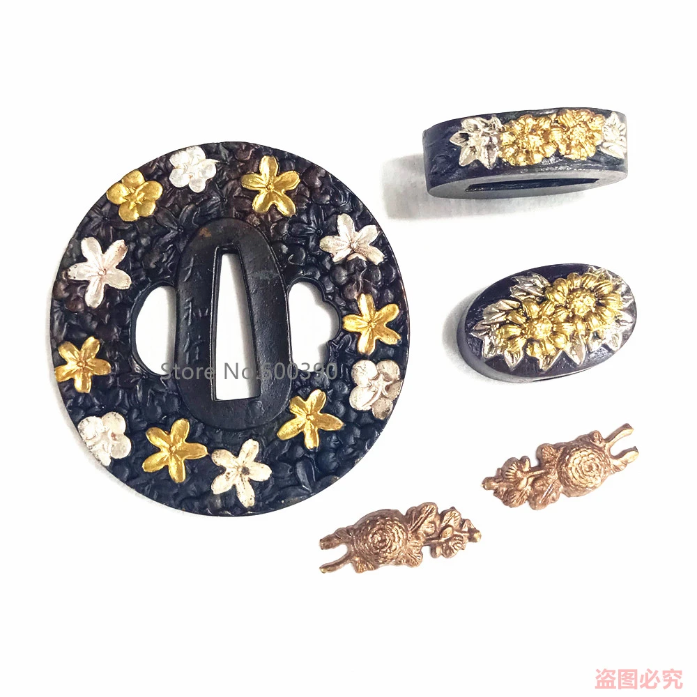 

Exquisite Copper Brass HandGuard Tsuba Fuchi Kashira Menuki Plated Gold Silver Fittings F Japanese Sword Katana Wakizashi Parts