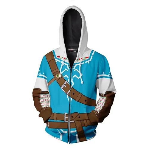 Imagen 2 del producto Sudadera con capucha con cremallera para hombre Legend Zelda Link, sudadera de Anime con estampado 3D, ropa de calle, abrigo de moda para adultos con capucha