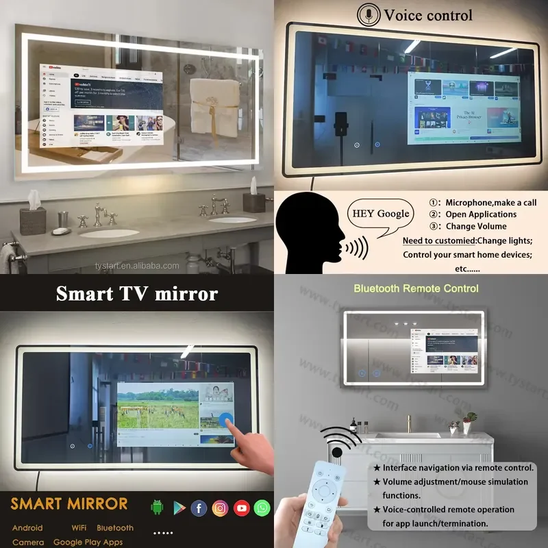 for Hotel Bathroom Full Function Smart Android TV Mirror with Touch Screen LED Magic Mirror for Bath Gym