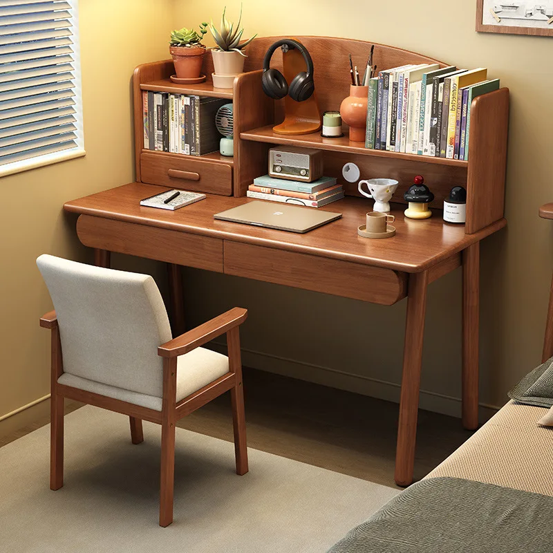 Rubber wood all solid wood children's learning primary and secondary school students writing table with bookshelf desk