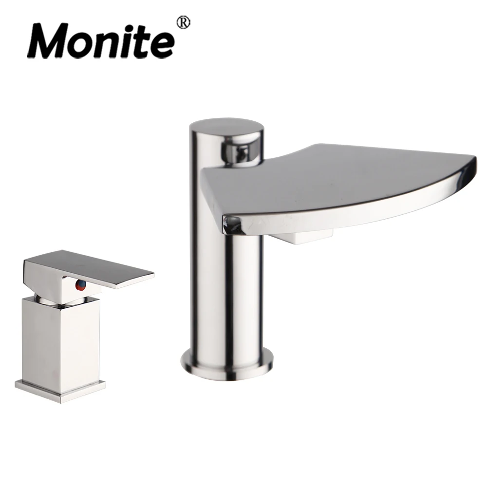 

Monite Chrome Brass Bathroom Faucets 2 Pcs Basin Water Mixer Taps Chrome Bathtub Faucet Set Deck Mount Basin Mixer Tap