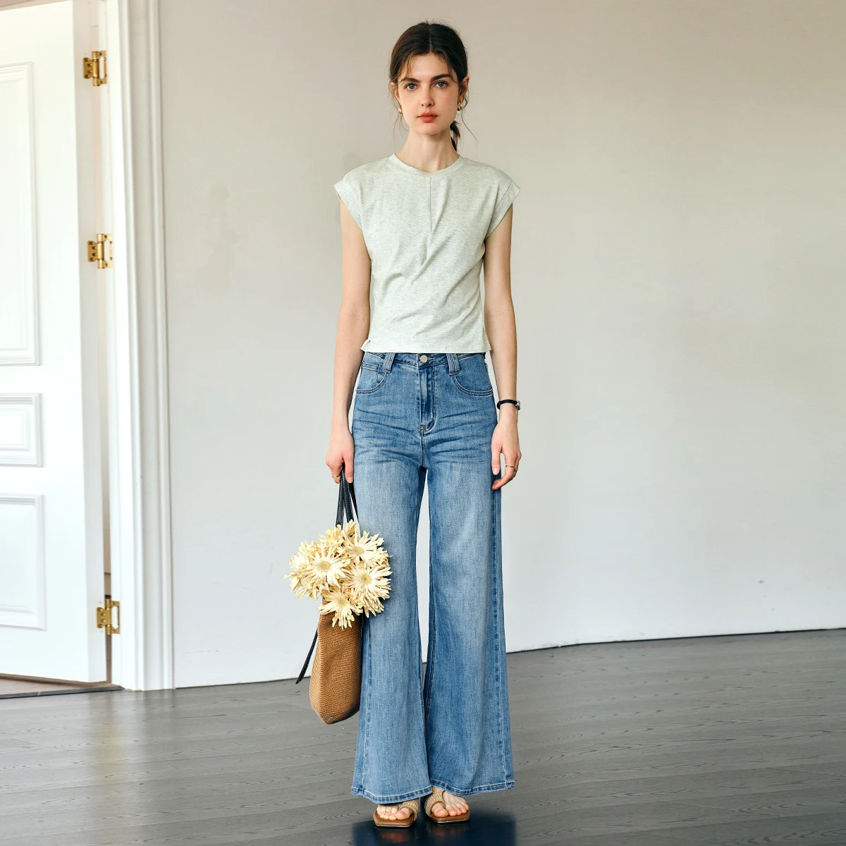 OLrain Vrouwen Onregelmatige T-shirt 2025, Mode Slim Fit O-hals Effen Plooien Gebreide Tees Kantoor Dame Vrouw Zomerkleding O57XT96635