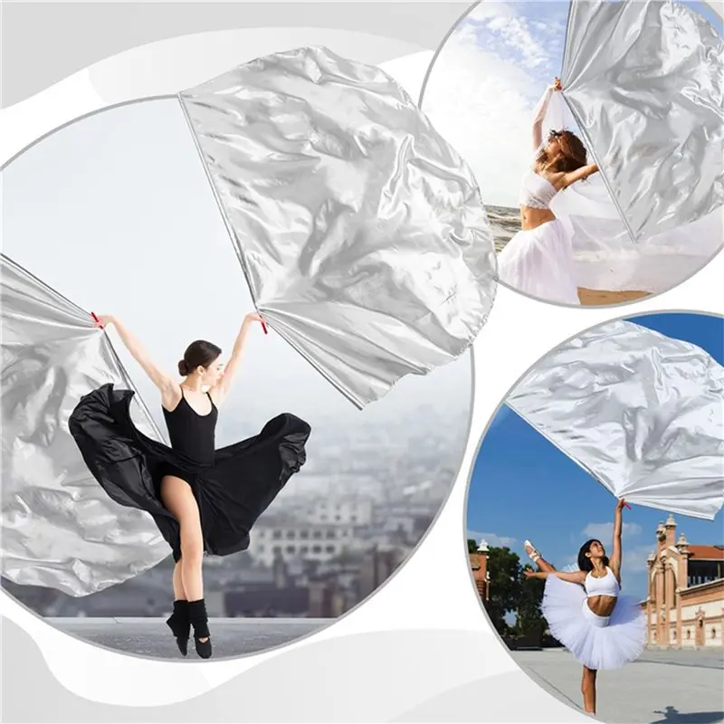 【Price Drop !!】55In Praise Dance Worship Flags 4Pcs Silver Semicircle Church Flags With Adjustable Scalable Rodsfor Outdoor