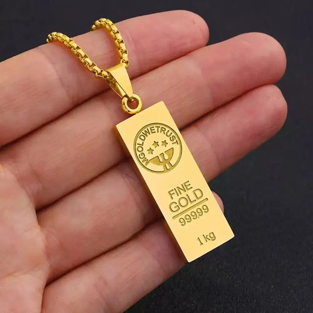 Hip-Hop Goldfarben-Streifenanhänger Halskette Edelstahl Kastenkettenglieder Mode Unisex Accessoires