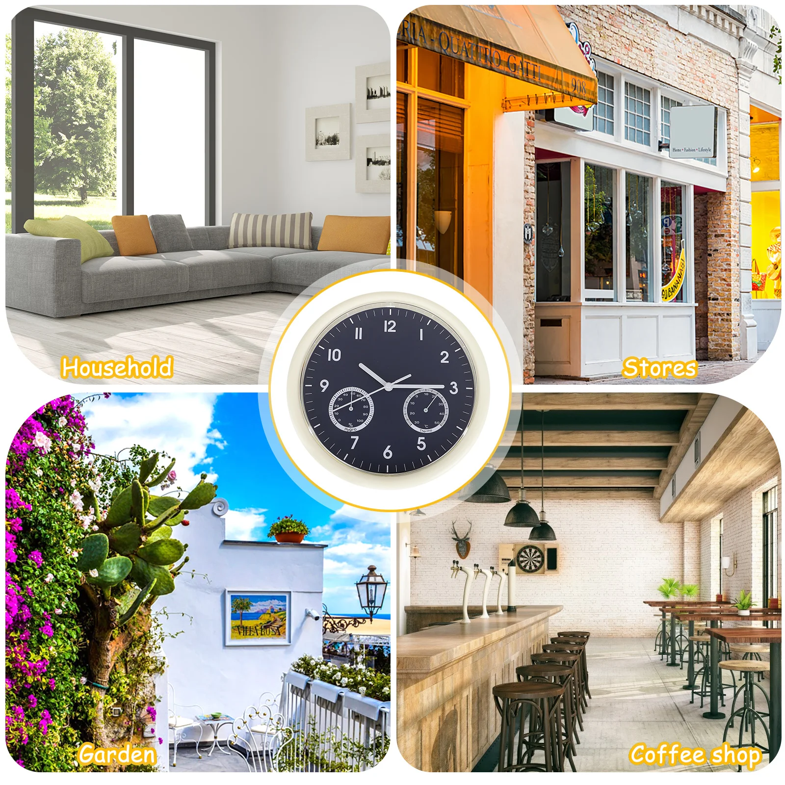 

Temperature and Humidity Meter Wall Clock Retro Decor Modern with Hygrometer Silent Child Thermometer