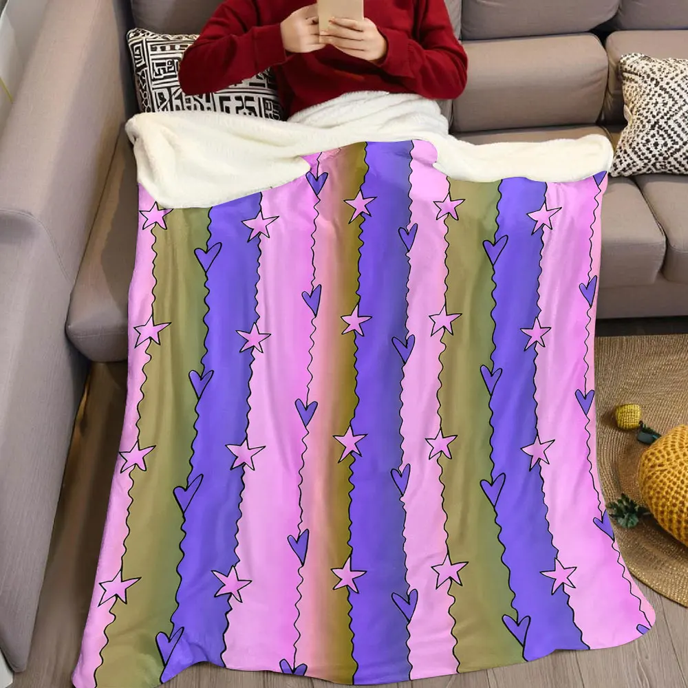 Pastel Stripe Star Flannel Blanket Warm Soft Halloween Christmas Decorative Couch Warm Cozy All-Season Gift