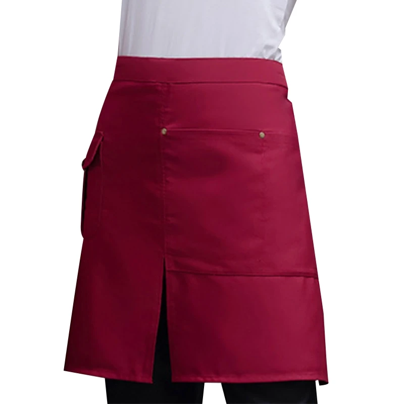 Short Waist Apron Adjustable Wasit Strap with Pockets Design Cooking Kitchen Aprons for Women Men Restaurant Servers