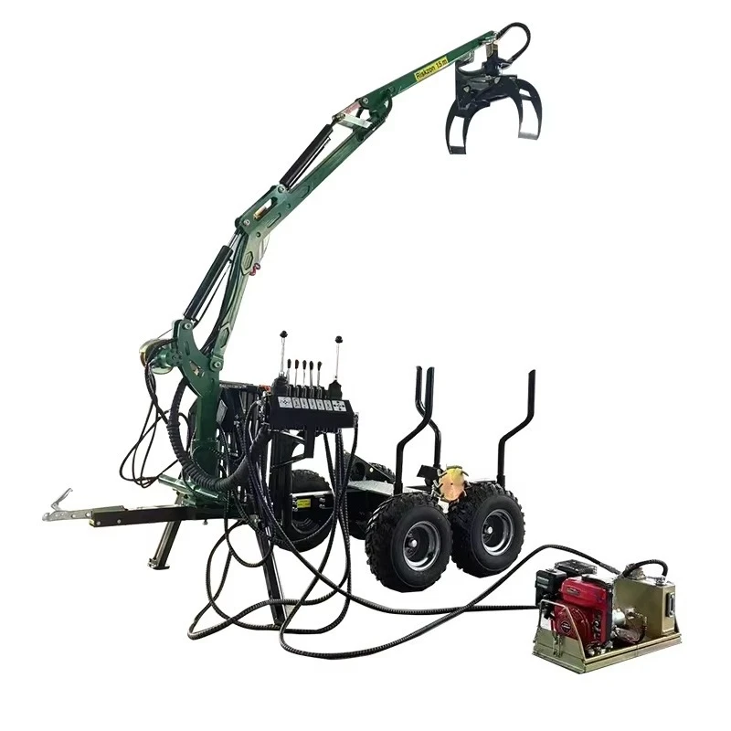 Forestry Machine Log Loader Timber Trailer with Crane Log Grapple ATV Log Trailer with Remote Winch Additional