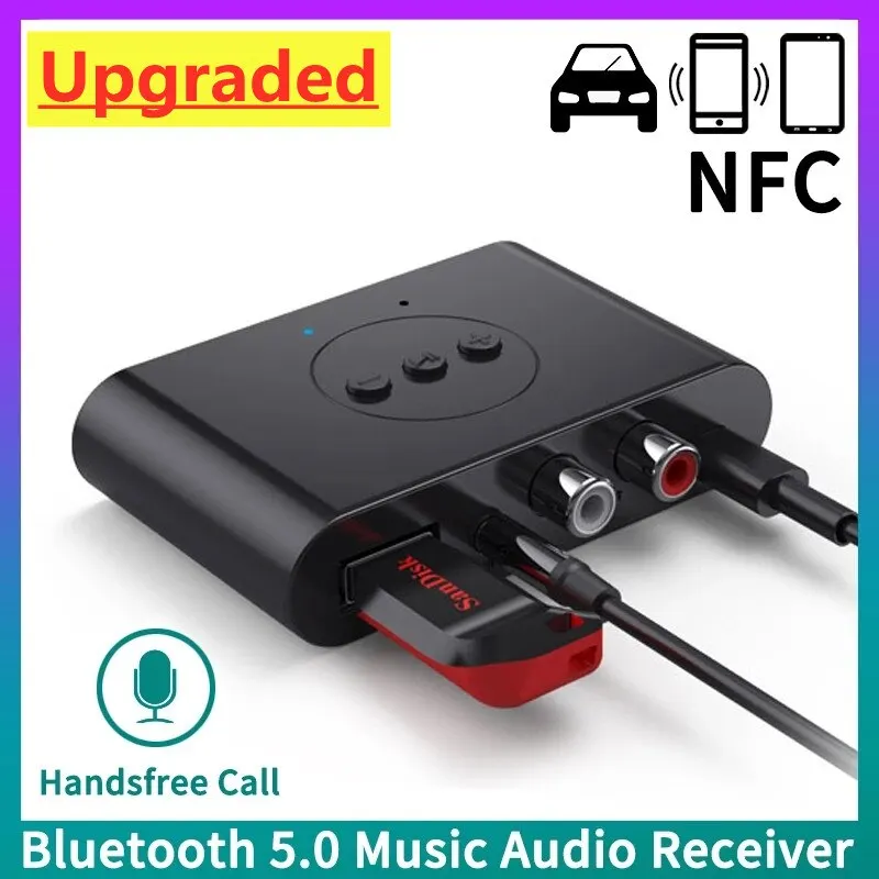 Bluetooth 5.0 Audio Receiver NFC U Disk 3.5mm AUX RCA USB Stereo Music Wireless Adapter With Mic For Car Kit Speaker Amplifier