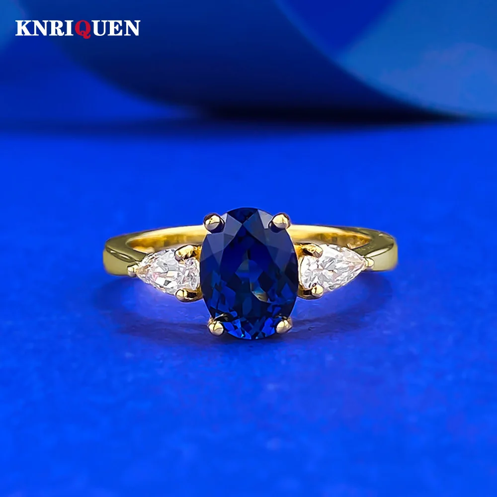 Vintage 18k Gold Plated 925 Sterling Silver 6*8mm Sapphire Rings for Women Lab Diamond Gemstone Party Fine Jewelry Birtyday Gift