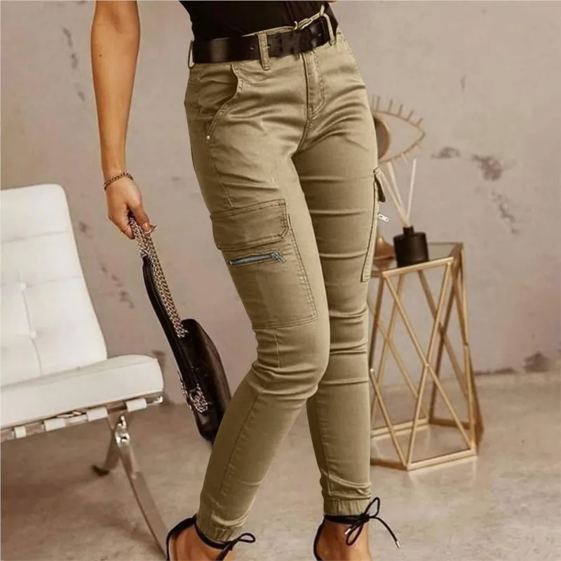 Pantalon cargo monochrome pour femme, jogging mince, pantalon de survêtement avec poches, streetwear décontracté pour femme, vêtements d'automne, nouveau, 2024