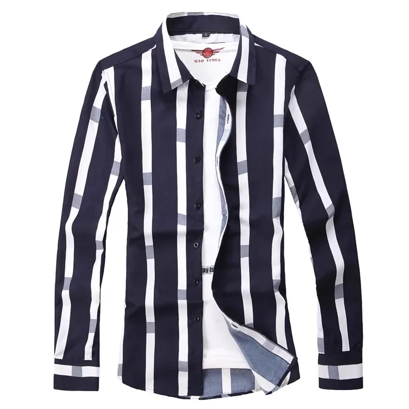 Fashion Men Long Sleeve Stripe Shirts Spring Autumn New Korean Clothing Streetwear Lapel Male Business Casual Cotton Social Tops