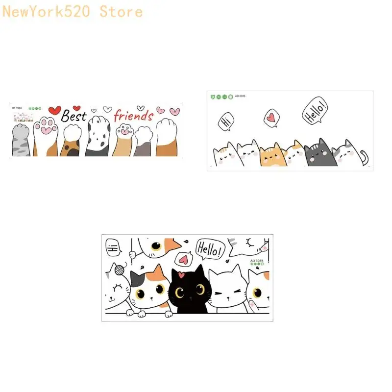 

N84C Cartoon Kitten Stacked Decorative Bedroom Door Sticker Kindergarten Wall Decors