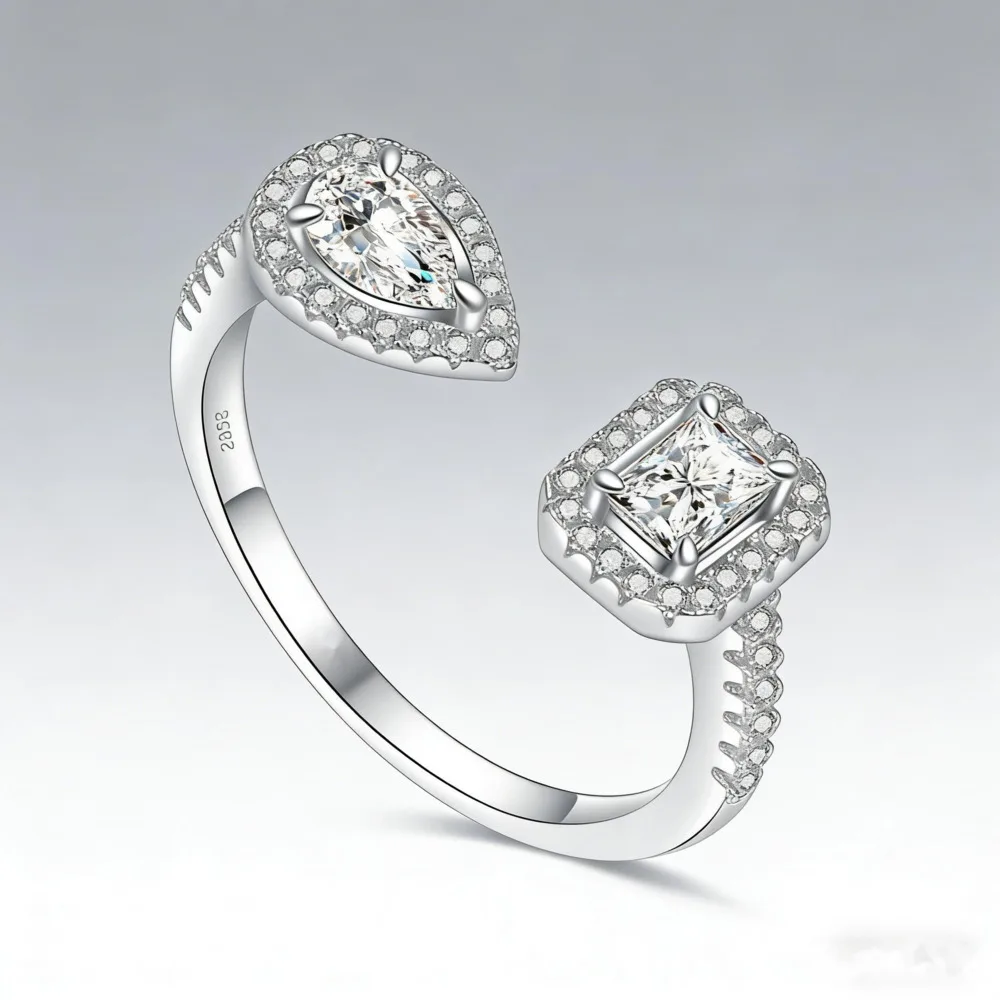 

1 Carat Asscher Cut Moissanite Ring For Women, Light Luxury With A High-end Feel, S925 Silver Simple Closed Ring Gift For Women