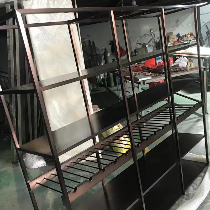 Special-shaped stainless steel clubhouse bar background curved hanging wine display cabinet