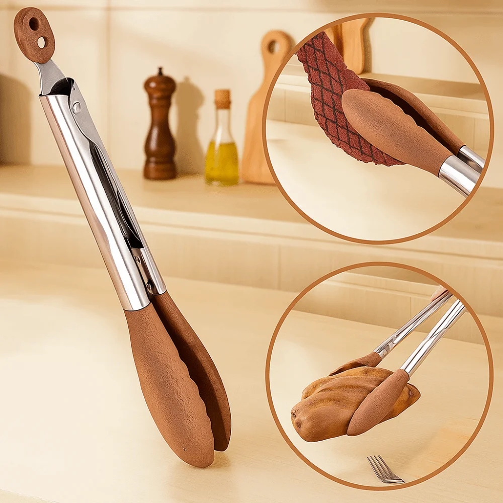 

Stainless Steel Handle BBQ Grilling Tong Non-slip Anti-scalding Food Clamp High Temperature Resistant 9/12 in