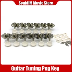 6R6L Stainless Guitar Tuning Peg Machine Heads Tuners with White Plastic Button for Classic Folk Guitar Chrome