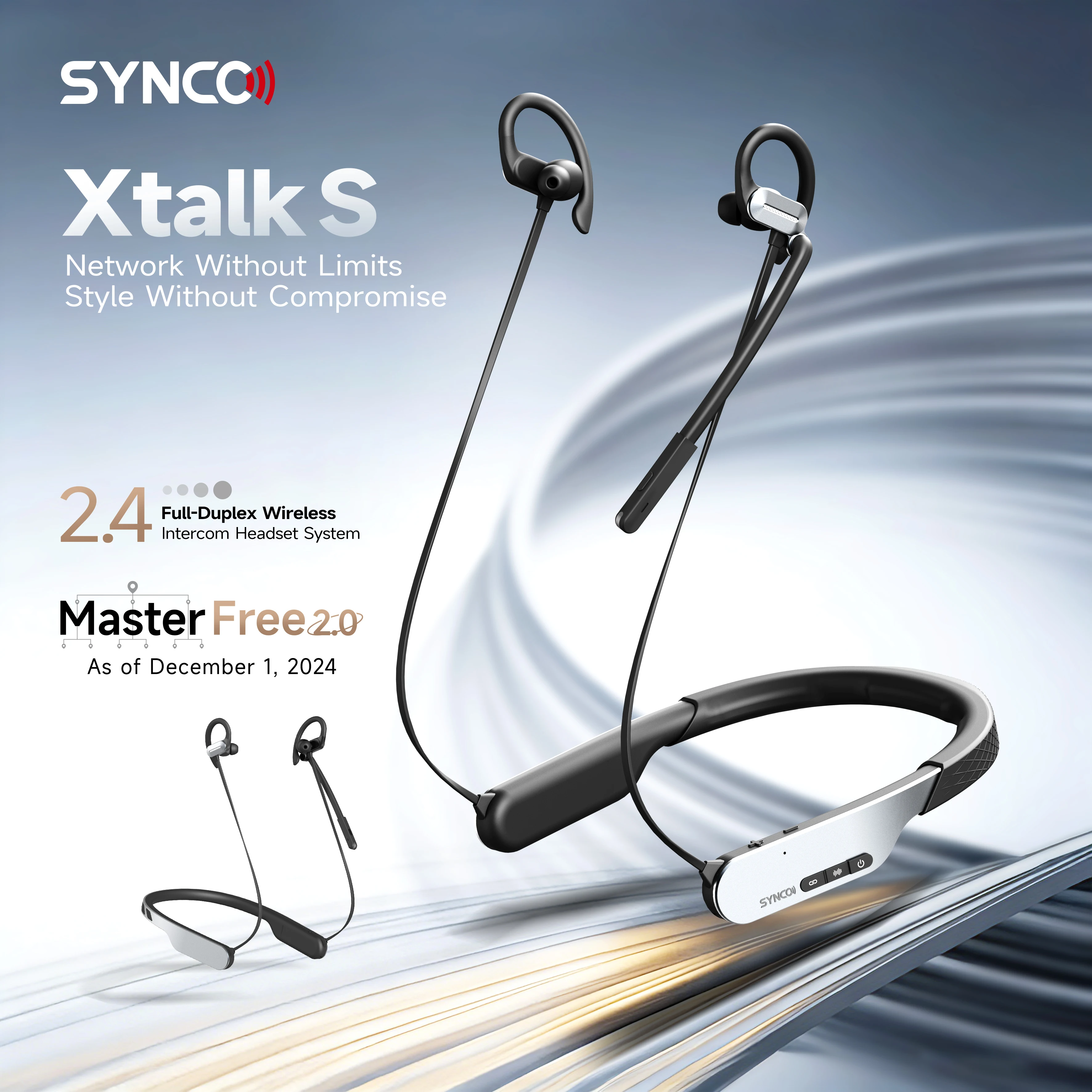SYNCO Xtalk S1/S2/S5 Ai Noise Recudtion  2.4G Wireless Intercom Headset System with Distraction Free Operation for Gym Wedding