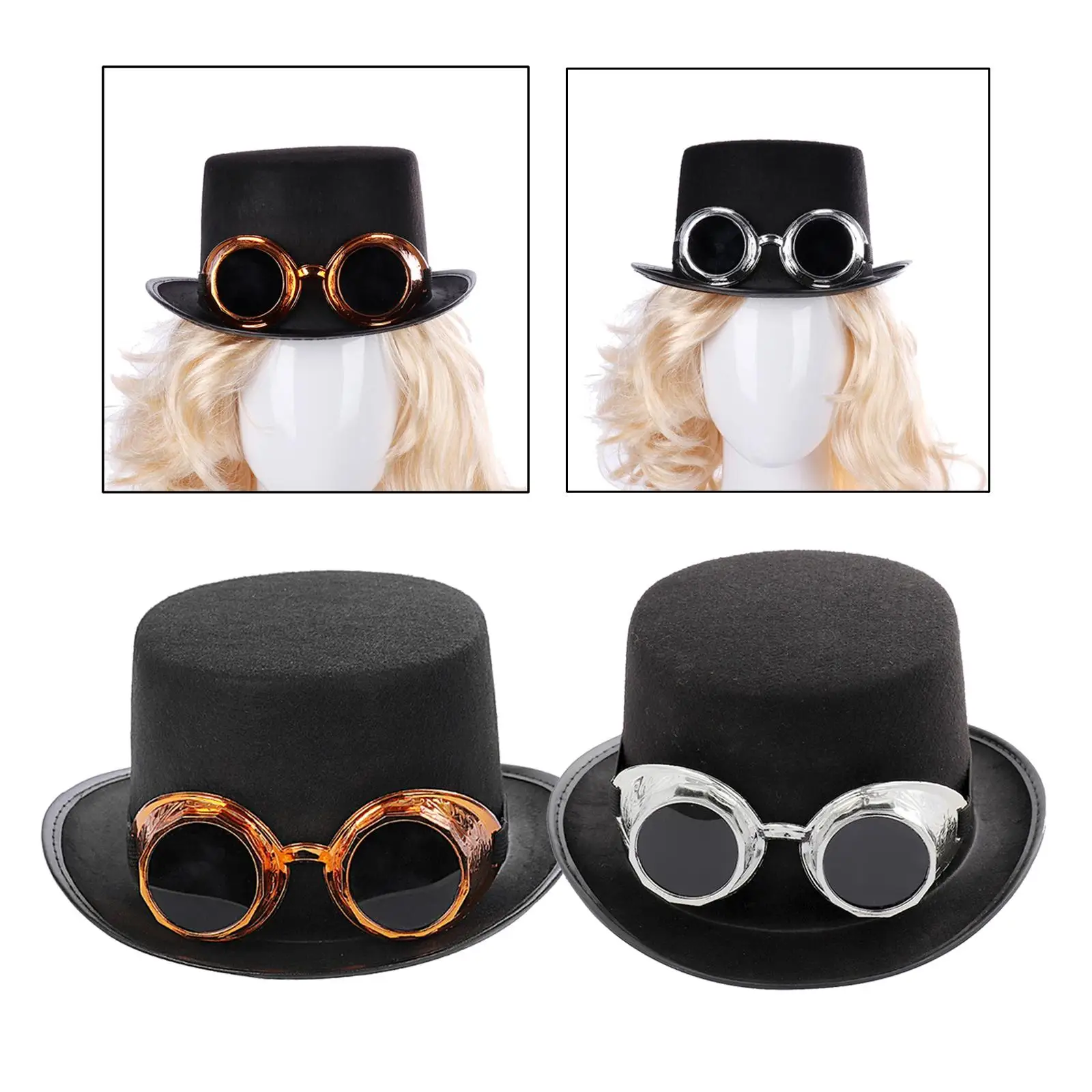 Punk Goth Steampunk Cylinder z Goglami Kostium Cosplay Akcesoria do Kapelusza Unisex DIY dla Kobiet i Mężczyzn Elegancki Czarny