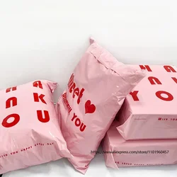 100Pcs/pack Plastic Mailing Bag THANK YOU Heart Pattern Envelope Courier Bag PE Waterproof Thicken Express Postal Packaging Bags