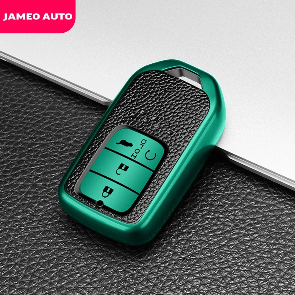 TPU Leather 4 Buttons Car Key Holder Cover Case for Honda Civic CR-V HR-V Accord Jade Crider Odyssey 2015-2021