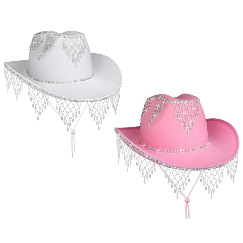 Womens Western Tassels Cowboy Hat For Halloween Dress Up Party Glitter