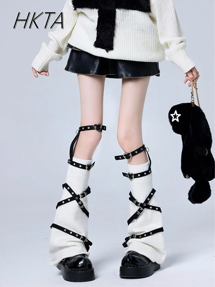 Original Purple Y2k Long Socks Love Metal Buckle Leg Cover Dark Punk Leg Ring Cross Jk Knee Socks Cover Women Leg Warmers Socks