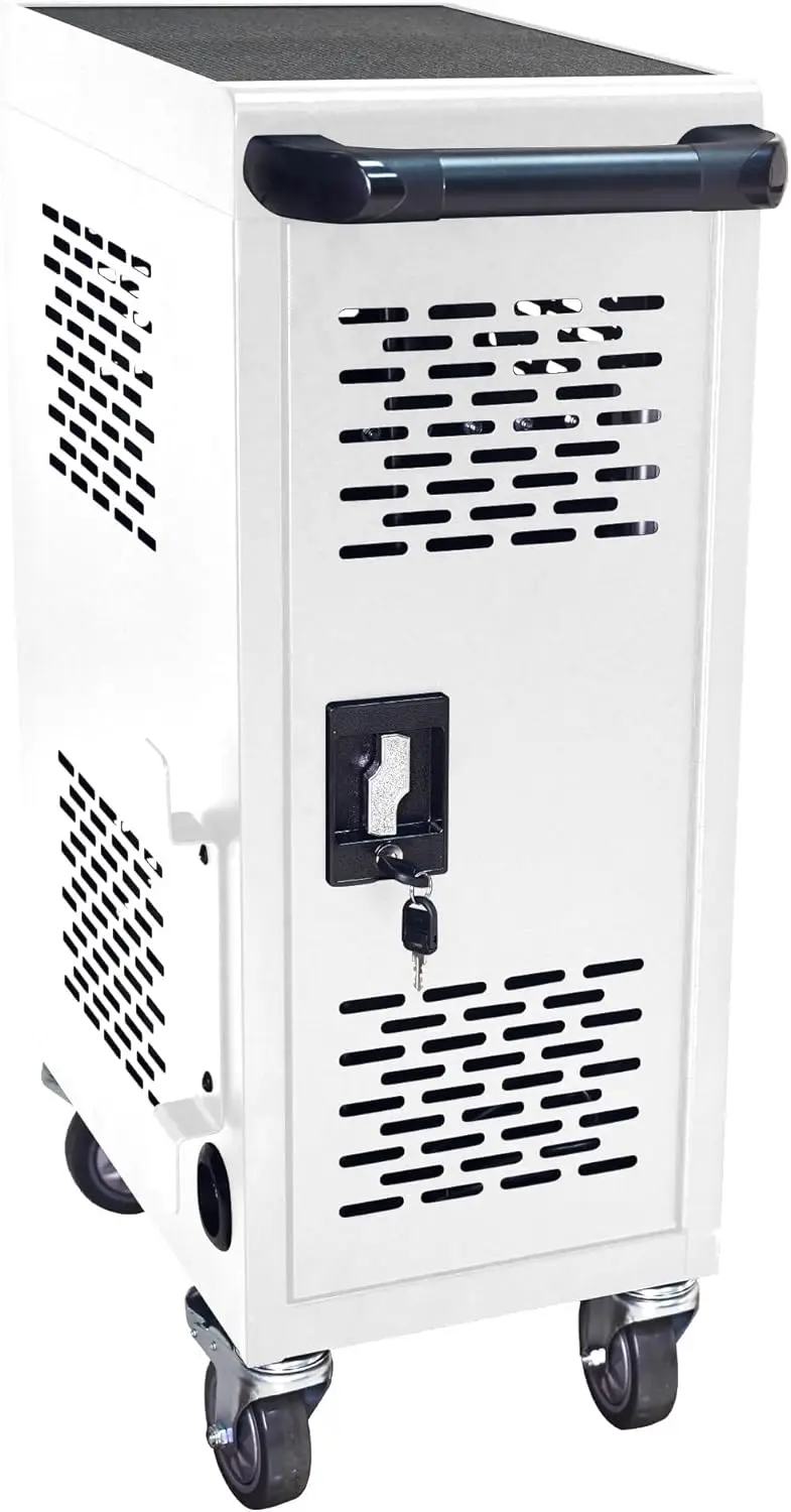 Chariot de rangement pour ordinateur portable et tablette, chariot de chargement mobile blanc et armoire pour 16 revie, avec port de charge, taille d'écran jusqu'à 14 pouces