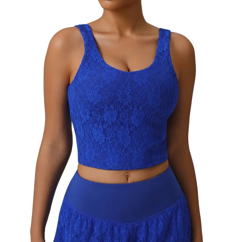 

Women's Yoga Vest Nude Sexy Lace Sleeveless Sports Top New Dance Training Fitness Camisole Vest