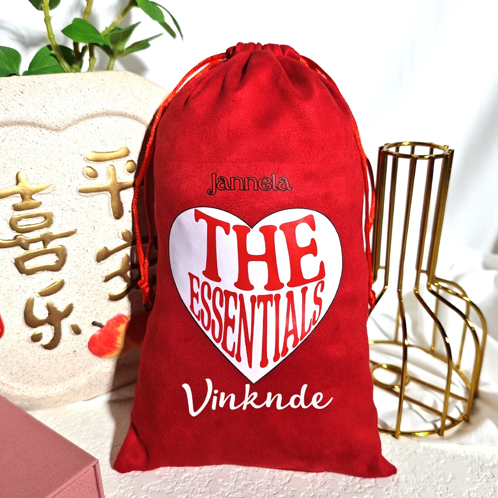 

Custom Logo Red Drawstring Velvet Pouch Dust Flannel Packaging Bag for Jewelry Shoe Clothes Christmas Wedding Party Favor Sack
