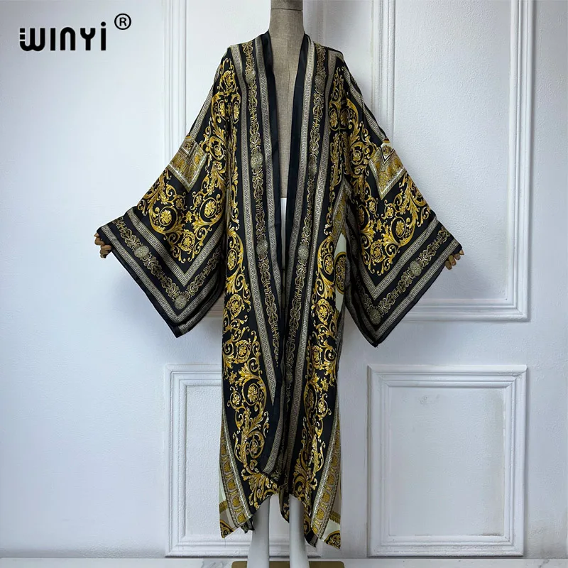 WINYI-Vestido casual elegante estampado boêmio boêmio boho, Cardigans africanos, Casacos de verão, Lady Swimwear, Kimonos sexy