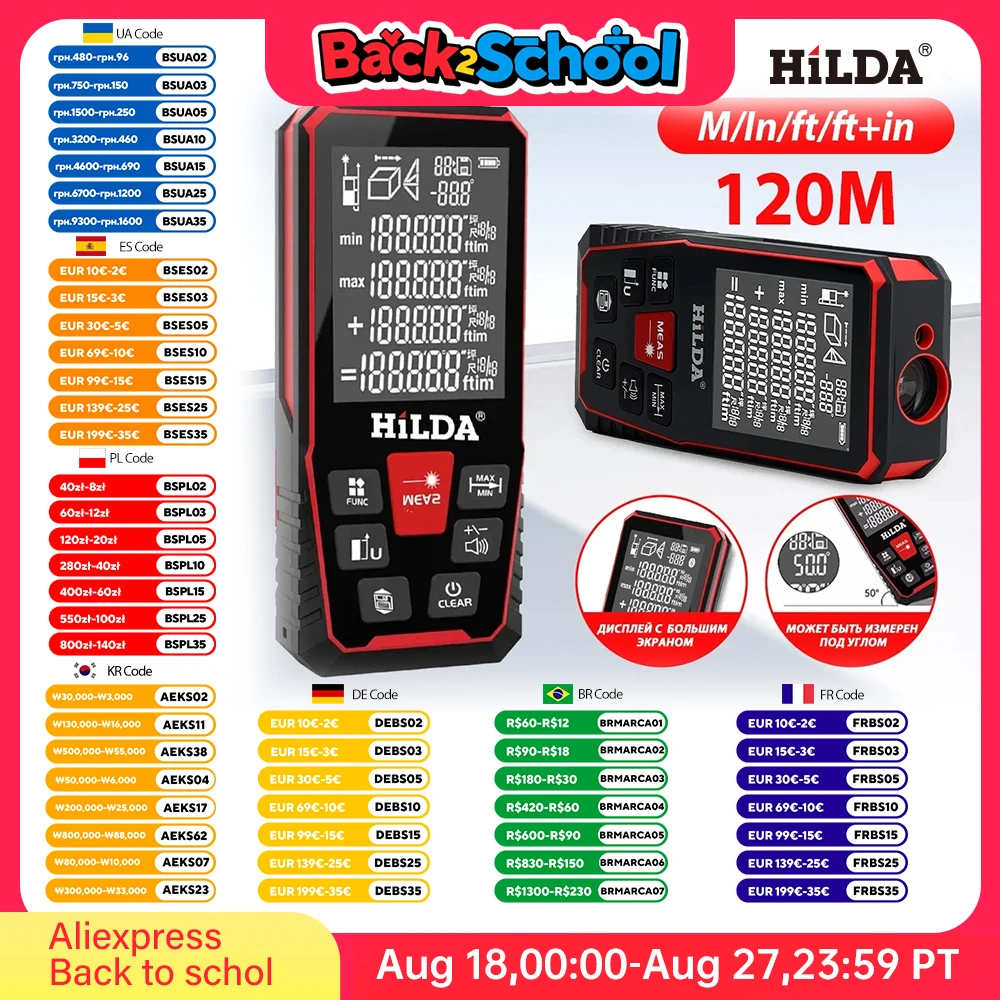 HILDA distanza Laser 50M/100M/120M telemetro misuratore professionale telemetro Laser strumento di Test righello