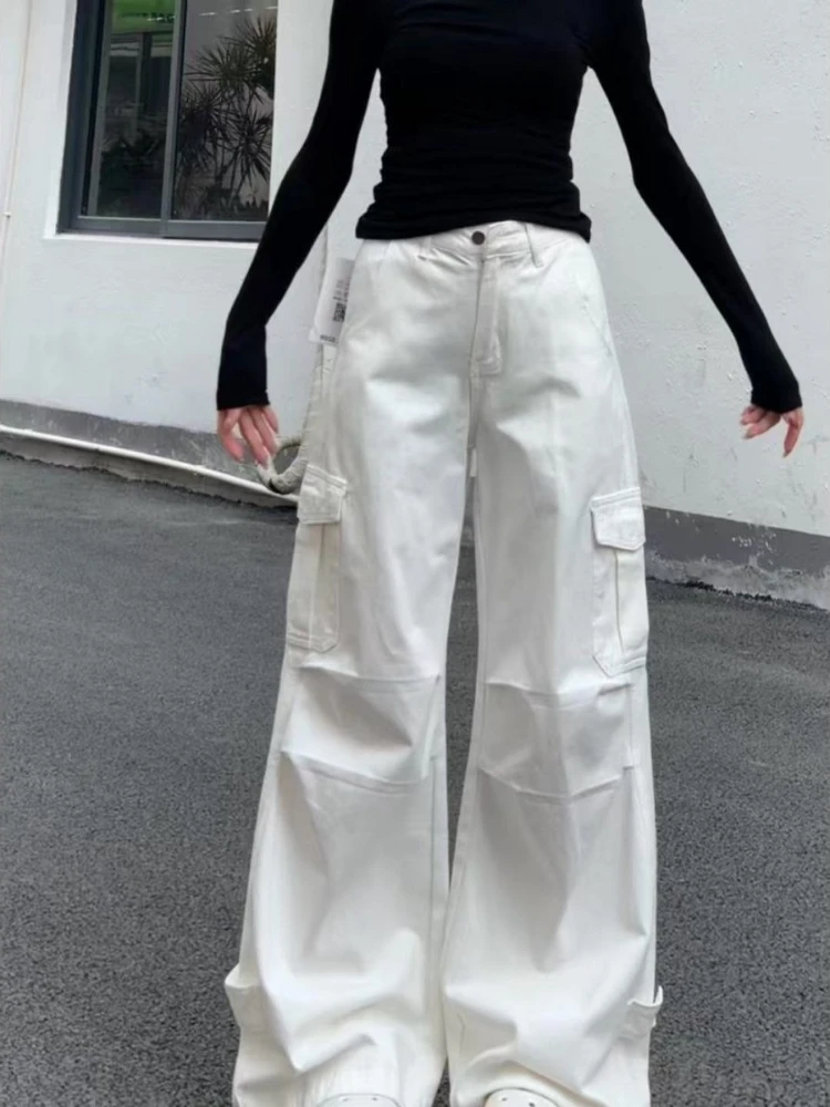 American style fashion curved knife wide leg jeans women's spring new design sense single breasted high waist wide leg pants