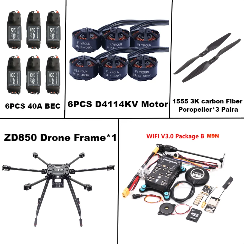 ZD850 Pixhawk 2.4.8 M9N Telaio esa-rotore completamente in fibra di carbonio 850mm BLHELI 40A ESC Comando di volo Set di telemetria Rado