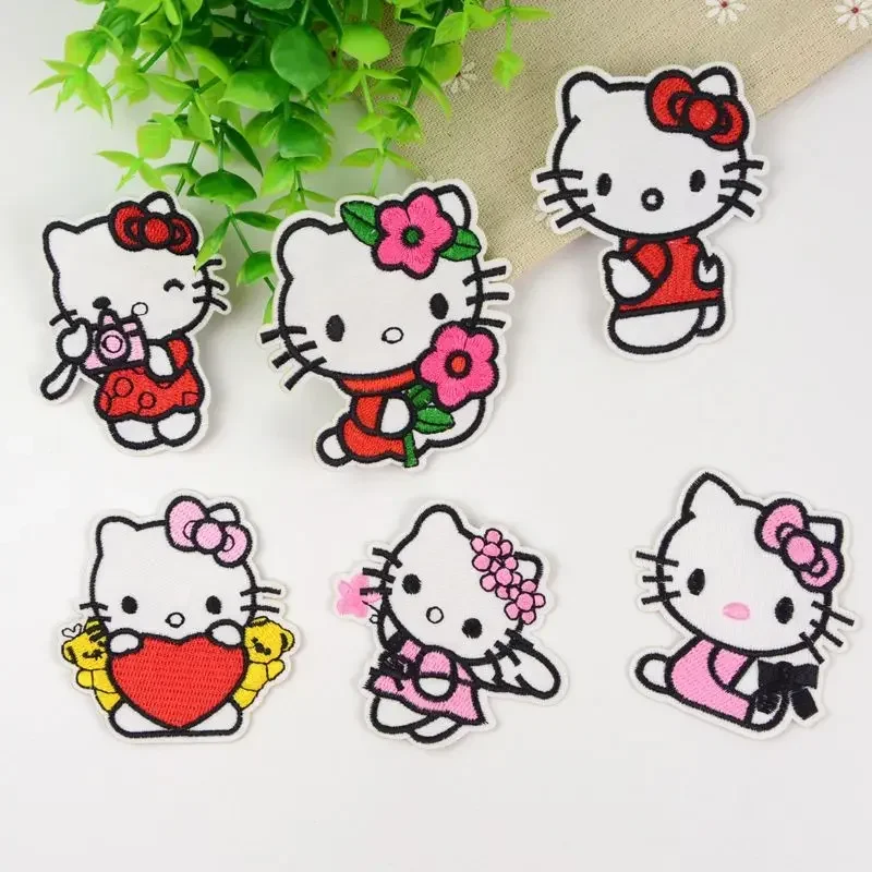 Sanrio Hello Kitty Sew Child Clothes Iron Embroidered Patches Fusible Patch for Hoodies Jacket Accessory Kawaii Decor