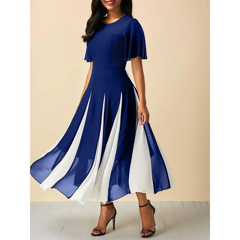 Plus Size Women's Dress Patch Short Sleeve Elegant Women's Long Dress Casual O-Neck Office Party Midi Dress Women's Clothing