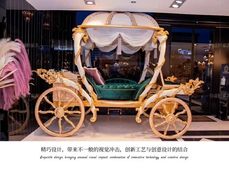 European solid wood carved princess bed Italian children's bed carriage bed French girl whole house furniture customization