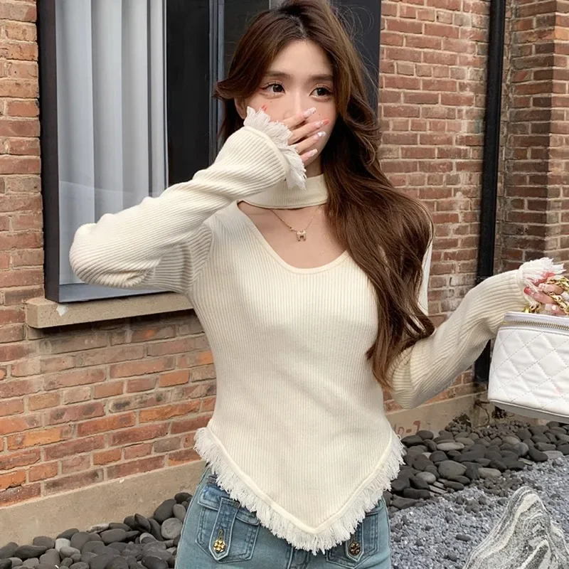 Women Sweater Autumn Winter Temperament Women's Clothing Fashion Top Pullovers Long Sleeve Solid Color Slim Fit Sweater